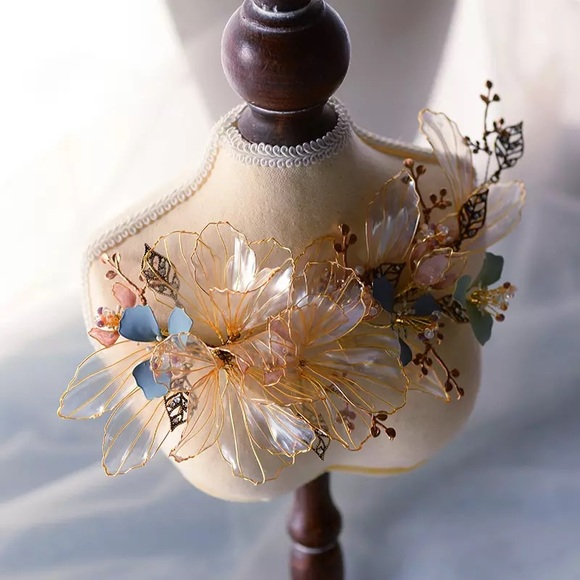 1pcs Crystal Gold Leaf Flower Bridal Barrette Hair main image 13